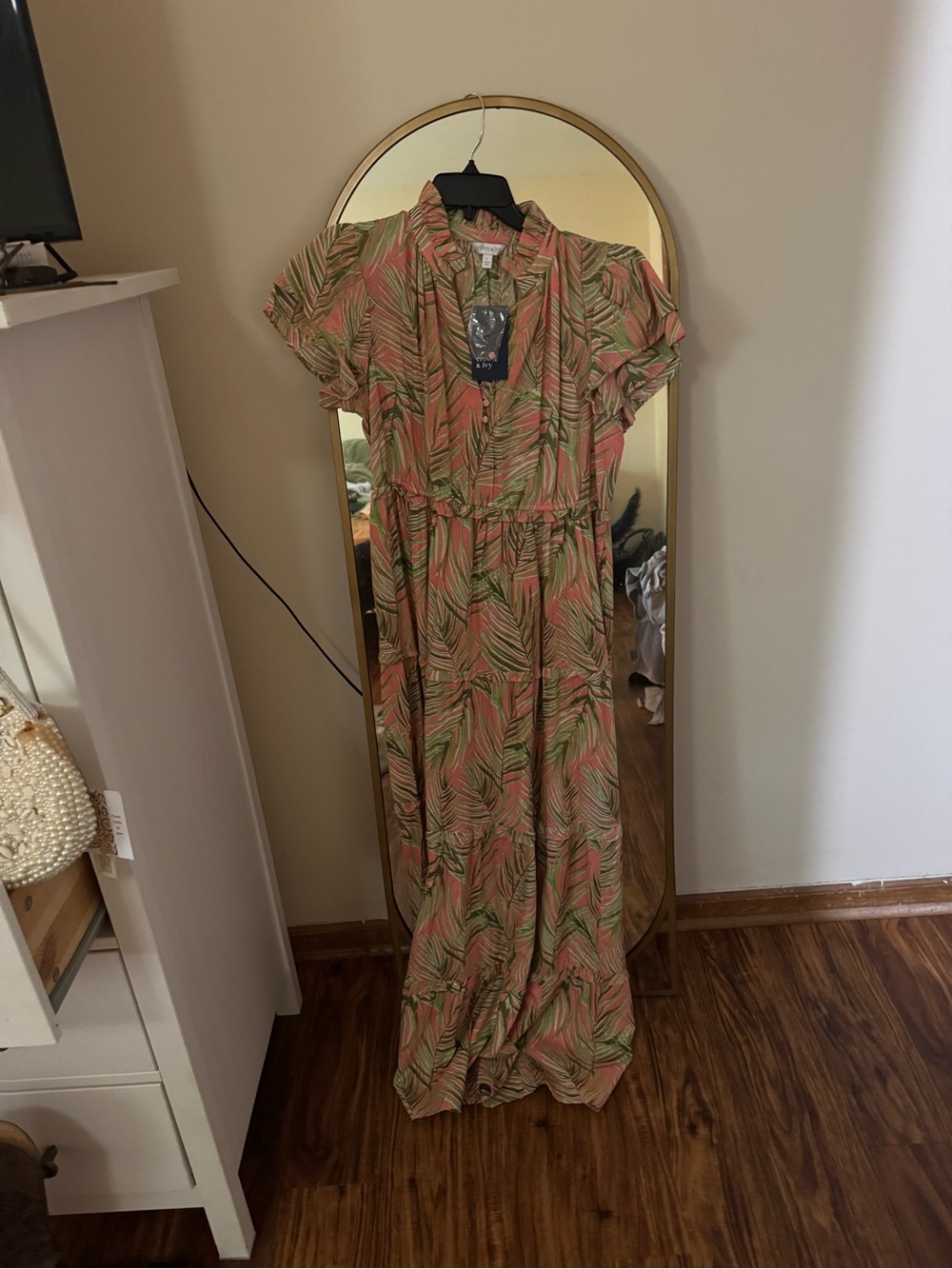 Crown Coral & Green Tropical Print Maxi Dress